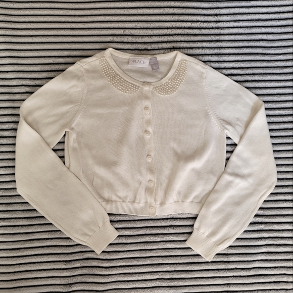 The Children's Place Pearl Collar Button Down Cardigan Sweater Size 10-12(L) - Picture 1 of 3